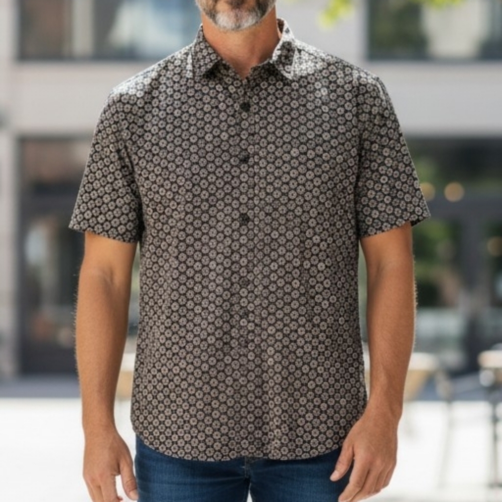 Denim & Flower Ricky Singh Men’s Medium Slim Fit Short Sleeve Button Up